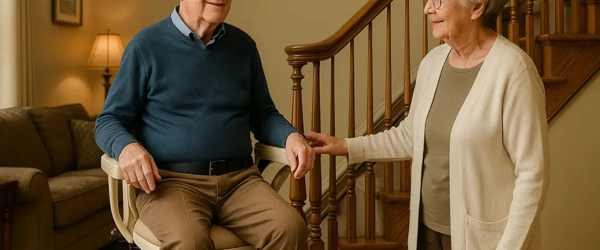 بالابر پله خانگی در خانه سالمندان – کمک به حرکت آسان و ایمن فرد سالمند در فضای روشن و مدرن