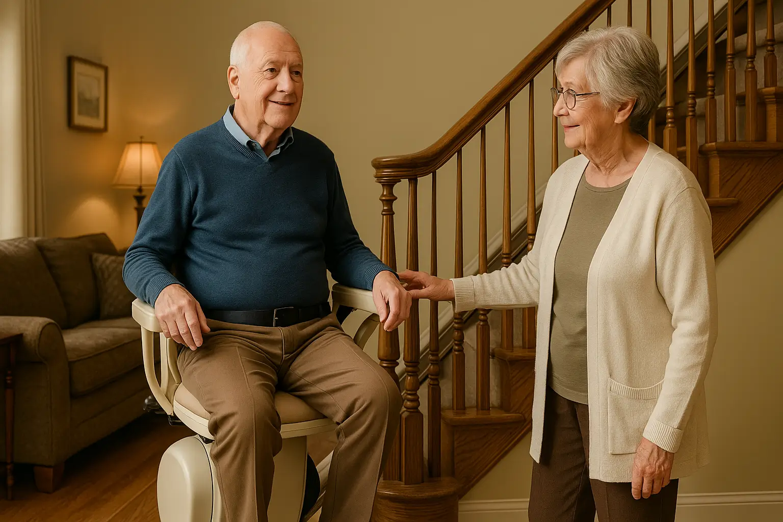 بالابر پله خانگی در خانه سالمندان – کمک به حرکت آسان و ایمن فرد سالمند در فضای روشن و مدرن