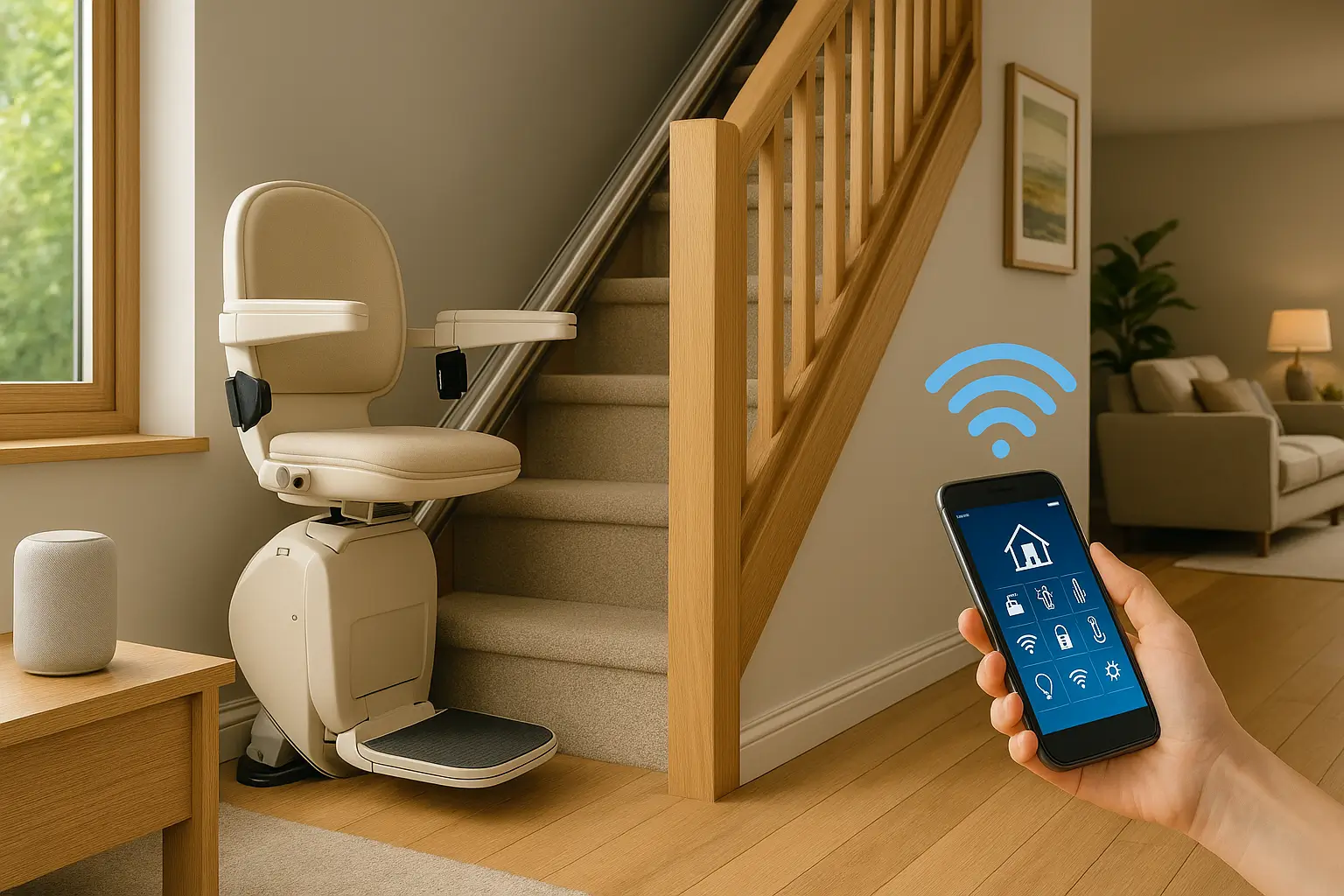 بالابر پله هوشمند در خانه مدرن – کنترل از راه دور با تلفن همراه و فناوری آینده
